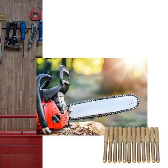 12PCS Diamond Coated Cylindrical Burr 5.5mm Chainsaw Sharpener Stone File Chain Saw Sharpening Carving Grinding Tools