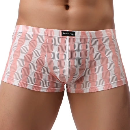 

BIZIZA Male Stretch Soft Briefs for Men Breathable Pouch Trunks Striped Comfort Underwear Pink M