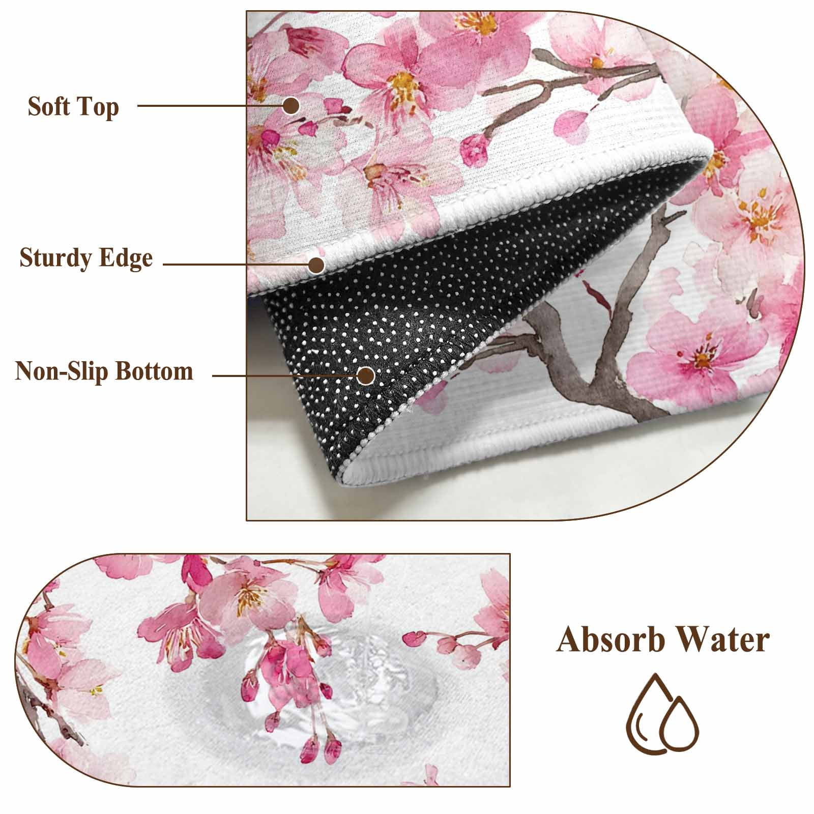 Spring Peach Flowers Entryway Rug 2'x3'&nbsp; Non Slip Front Door Mats, Pink Botanical Floral Leaves Branch Entrance Rugs Indoor Outdoor Carpet, Washable Floor Mats Small Area Rug for Bedroom Kitchen