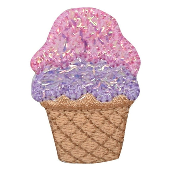 Ice Cream Cone - Pink/Purple Scoops - Food/Dessert - Iron on Applique/Embroidered Patch