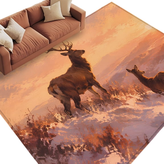 Farmhouse Deer Area Rug 5x7 Washable Rug Non Slip Country Natural Mountain Scenery Large Area Rug Soft Stainresistant Indoor Floor Carpet for Living Room Bedroom Home Office Dining Room Nursery