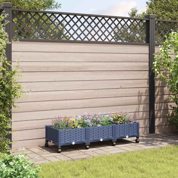 vidaXL Garden Planter with Wheels Blue Grey 47.24 x 15.75 x 12.99 in