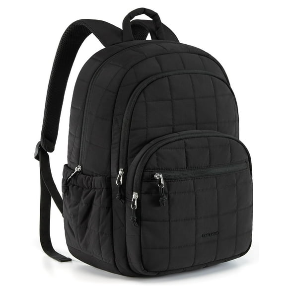 BAGSMART College Laptop Backpack, Travel Backpack for Women, Quilted Casual Daypack, Water-Resistant Bookbag for 15.6 Inch Laptop, Black