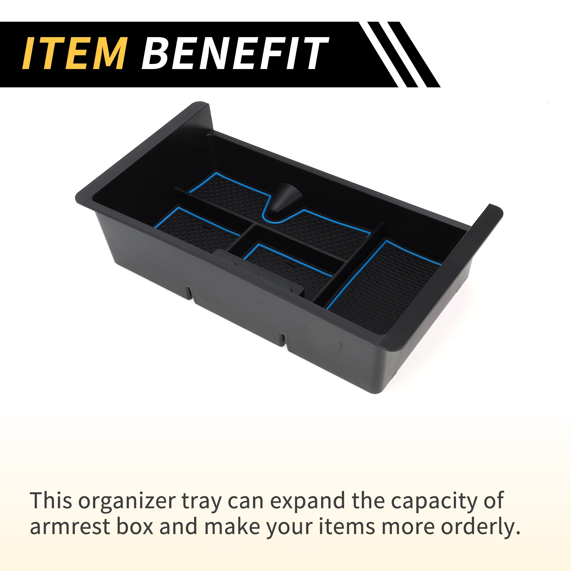 Unique Bargains Full Center Console Organizer Tray for Chevy Silverado 1500 for GMC Sierra 1500 2014-2018 Armrest Storage Box Insert Tray Full Console w/Bucket Seats ONLY Plastic Black Blue