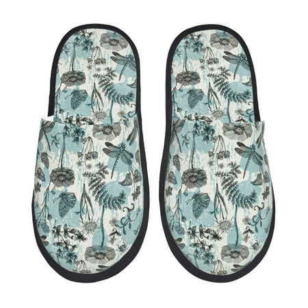 

Qekee Flowers In Vintage Print Furry Slippers for Women and Men House Slipper Funny Bedroom Slippers Indoor -Large