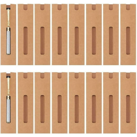 50 Pcs Kraft Pen Gift Boxes Burlywood Slip-in Pen Packaging Box with Window DIY