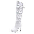 thumbnail image 5 of Mepaouo Platform Knee High Boots for Women Stiletto Round Toe Fold over Bowknot Dress Over Knee High Boots(White,7), 5 of 6