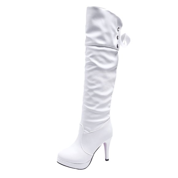 WEAIXIMIUNG Bottes d'Hiver pour Femmes, Coupe Grand, Bottes à Talons Hauts en Cuir pour Femmes
