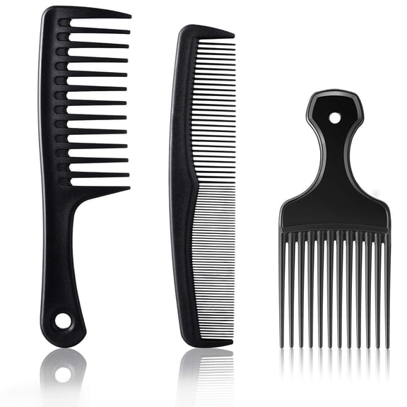 ACDANC 3 Pieces Hair Pick Comb Wide-Tooth Afro Comb for Men Detangling Styling Set,Carbon Fiber Pick Barber Brush Tool for Beard,Long,Thick,Curly Afro Hair