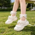 thumbnail image 5 of Xfvqtps Kids Girls Mesh Sneakers Closed Toe Cutout Breathable Hook and Loop Lace Bow Soft Sole Flats Summer Walking Shoes, 5 of 9