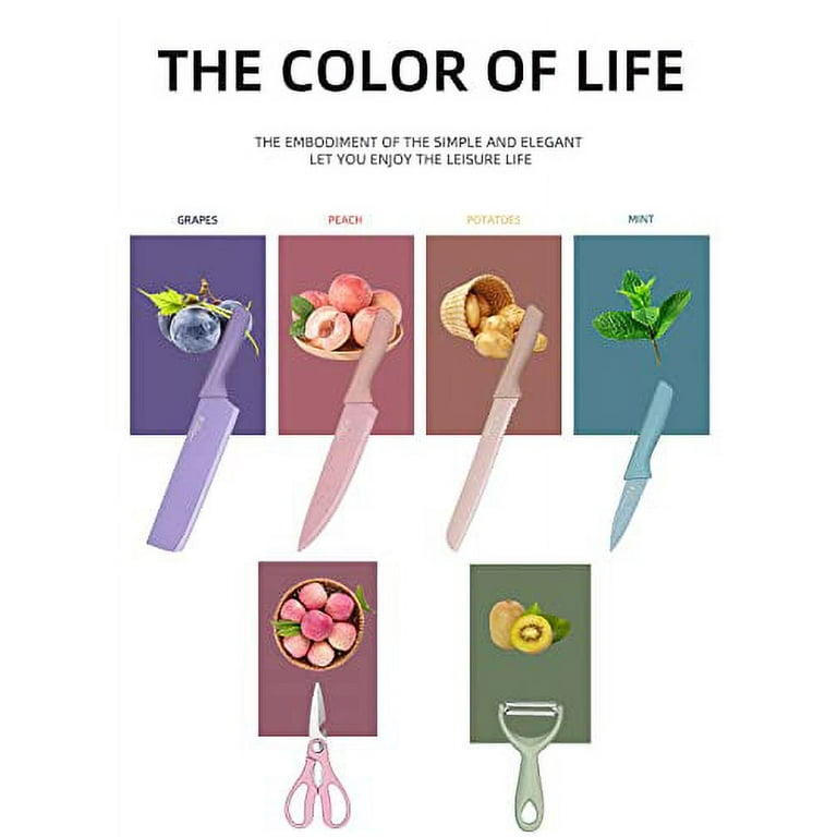 Colorful Kitchen Knives Set of 6 Pcs Cute Fruit Knife Set with Gift Box,High Carbon Steel Kitchen Knife Set Without Block, Environmental Wheat Straw