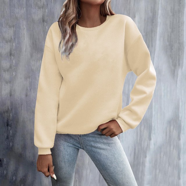 IMENGL Oversized cute crewneck fleece pullover sweatshirt Winter, Beige L, Size M-3XL