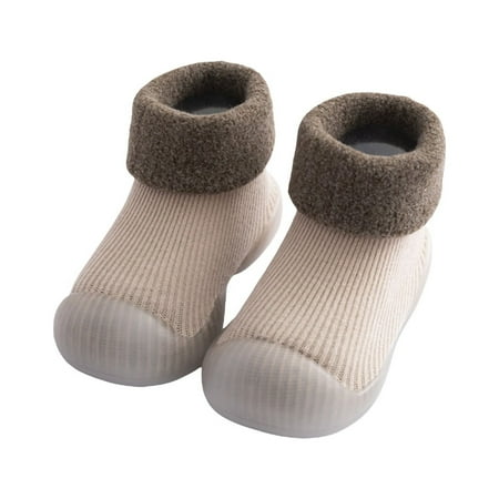 

Otqutp Comfortable Footwear for Toddler Baby Shoes Socks Solid Color Patchwork Knitted Plush Baby Socks Shoes for 0 To 3 Years