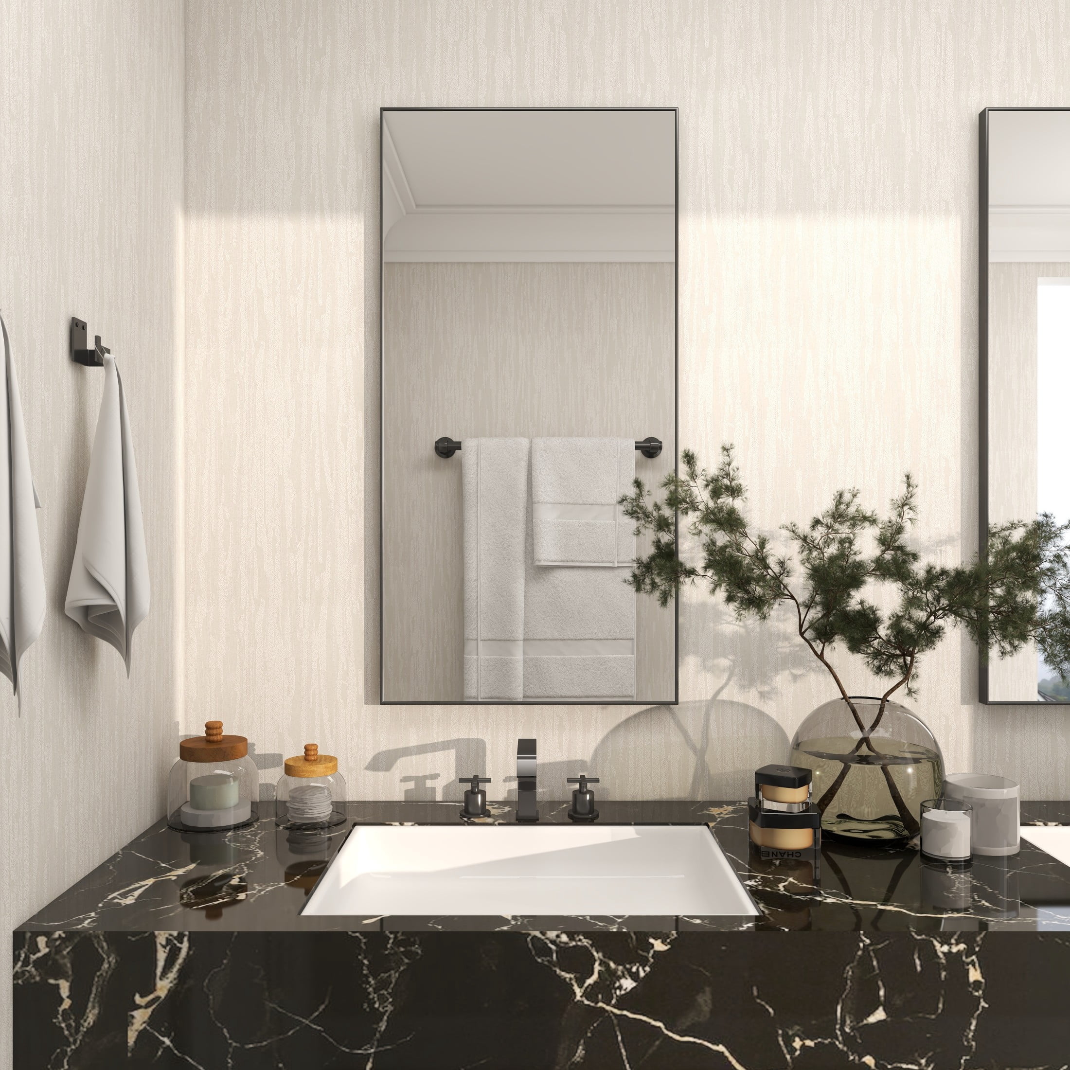 DecMode 18" x 36" Black Wall Mirror with Thin Frame
