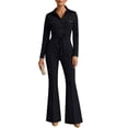 thumbnail image 2 of BRGZLK Women Dressy Jumpsuit 2026 Trendy Solid Color Long Sleeve Collared Flare Leg Romper Casual Business Work Jumpsuits Night Out Outfit Overalls Black L, 2 of 6