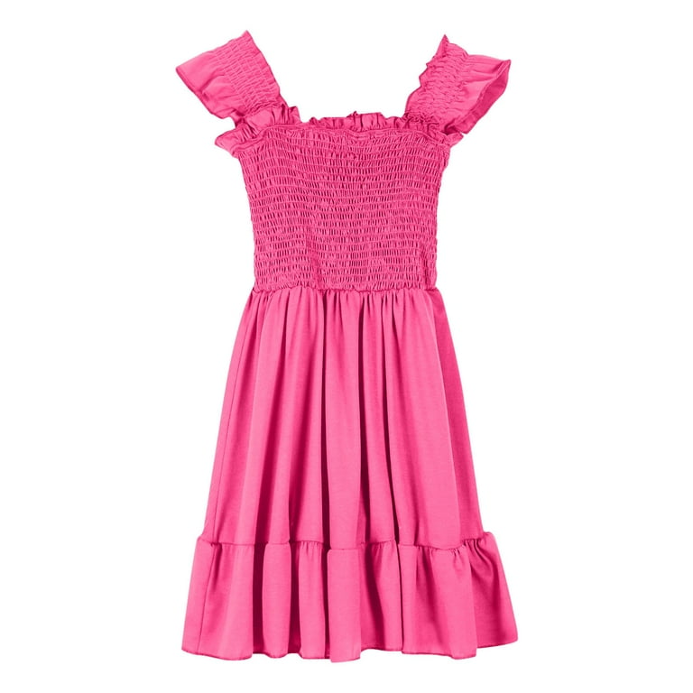 Gelikeya Milkmaid Dress for Girls Flutter Sleeve Square Neck Midi Dress  Summer Hawaiian Beachwear Casual Vacation Dresses (Toddlers, Hot Pink, 4-5  Years) - Walmart.com