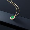 thumbnail image 5 of Gem Stone King 14K Yellow Gold Green Simulated Emerald and White Diamond Pendant Necklace for Women (1.15 Cttw, Oval 8X6MM, with 18 inch Chain), 5 of 5