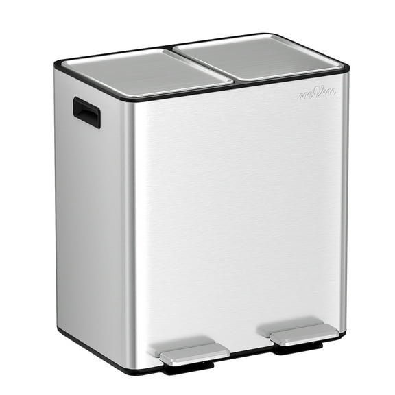 mVm 10.6 Gal Dual Trash Can, 2 Compartment Separate Garbage Can with Pedal, Modern Kitchen Office Trash Can(Silver)