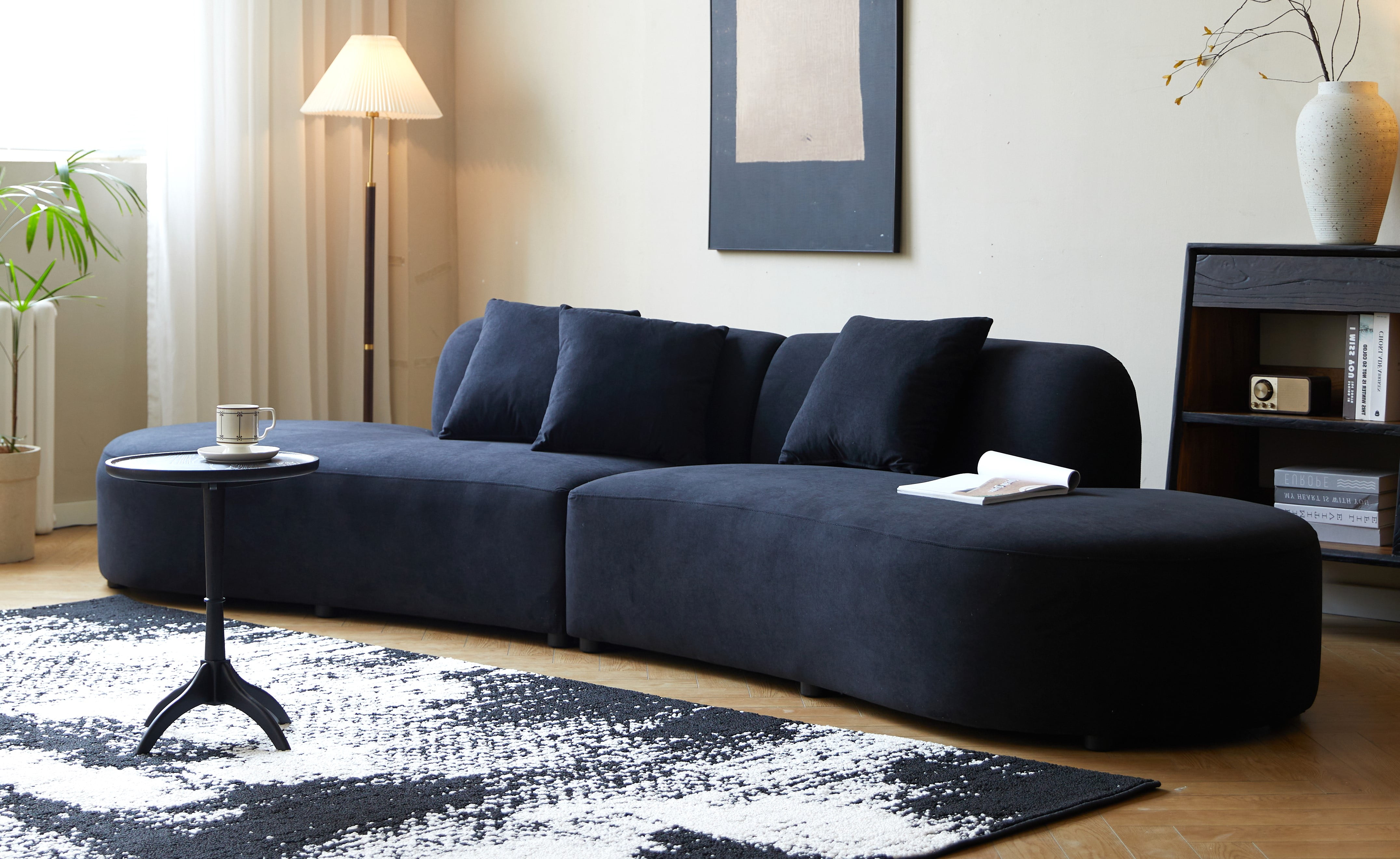US Pride Furniture 132.3 inch Large Size Elegant Half Moon Design Curved 6-Seat Sofa with High-Density Foam Filled Black