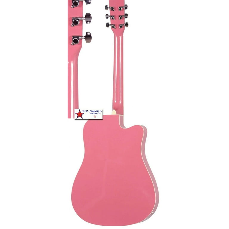 Jameson Guitars Pink Thinline Full Size Acoustic Electric Guitar With Case And Picks