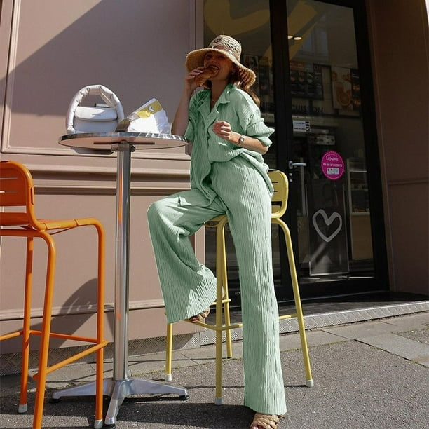 CM.YAYA conjunto plisado para mujer pantalones de pierna ancha traje 2022 conjunto de camisa de manga larga pantalones rectos conjuntos de dos piezas chandal Tan Jianjun unisex Bodega Aurrera en linea