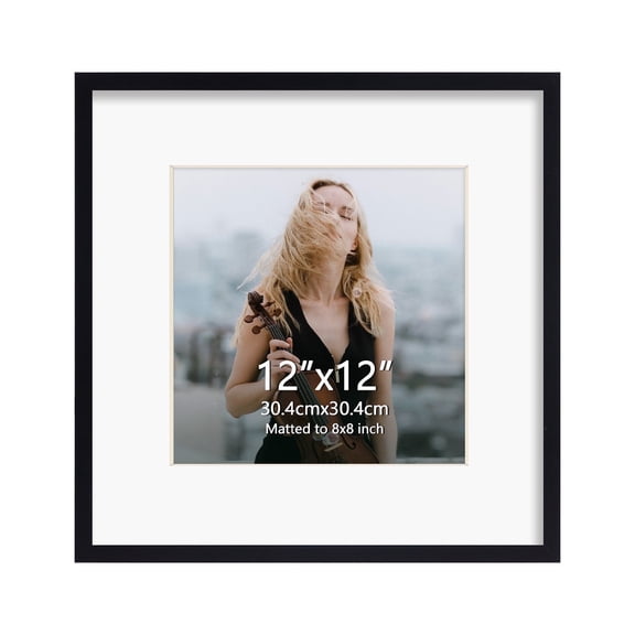 Single Pack 12x12 Picture Frame, Slim Square 12 by 12 Photo Frame Suit for 8x8 with Mat or 12x12 without Mat for Gallery Wall or Desk Display, Black