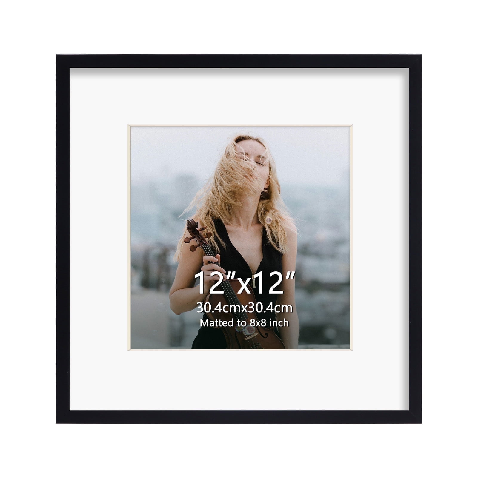 Single Pack 12x12 Picture Frame, Slim Square 12 by 12 Photo Frame Suit for 8x8 with Mat or 12x12 without Mat for Gallery Wall or Desk Display, Black