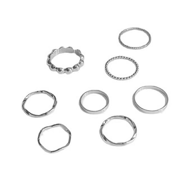 LYMAYTER Finger Bands 8Pcs Rings - Electroplated, Geometric, Fashion Minimalist