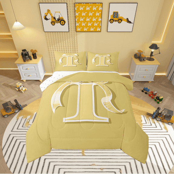 Erosebridal Yellow Bowknot Comforter Sets Twin Size, Initial Letter I Comforters & Duvets, Cartoon Monogrammed Reversible Duvet Insert, Breathable Bedroom Decorative, 2pcs