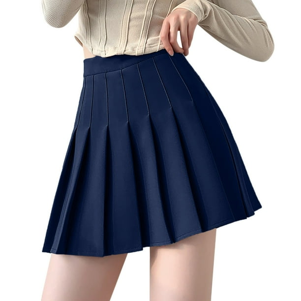 Ploknplq Knife Pleat Skirt for Women Solid Mini Length Pleated