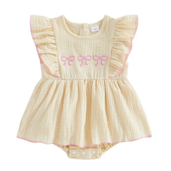 Staki Infant Dress Baby Girl Clothes Infant Summer Romper Dress Sleeveless Bodysuit Jumpsuit with Headband Toddler Outfits 0-18M(Light Yellow,0-3 Months)