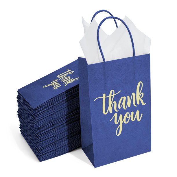 Bolsas de regalo DjinnGlory Thank You Paper, color azul marino, 9 x 14 x 8 cm, 100 unidades