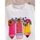 thumbnail image 2 of 1pc Back To School Girl Pencil Drawing Print White Short Sleeve Top and Comfortable Plaid Crop T-Shirt, Fashionable in Spring and Summer Girls Checkered Set Kids Girls Clothing Summer Girls, 2 of 7