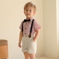 thumbnail image 4 of LYMAYTER Baby Boys Gentlemen Outfit Stripe Shirt Shorts Bowtie Suspenders 1-11 Years‌, 4 of 8