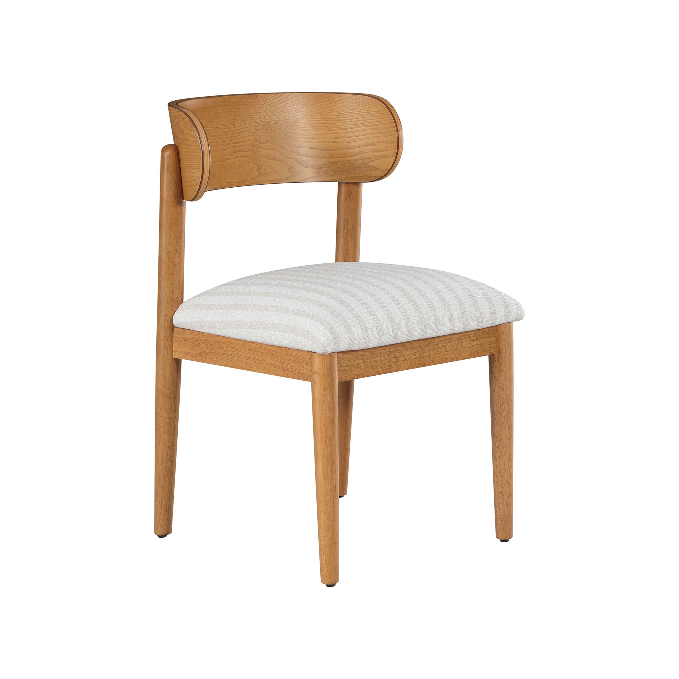 Beautiful Drew Dining Room Chair by Drew Barrymore, Warm Honey Finish with Striped Fabric, Set of 2