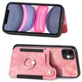 thumbnail image 2 of Nalacover For iPhone 12 Case Ring Holder Kickstand with Credit Card Holder, Back Flip Premium Leather Magnetic Clasp Removable Wirst Hand Strap Cover For iPhone 12, Pink, 2 of 8
