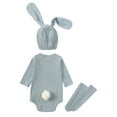 thumbnail image 3 of Baby Boys Girls Bunny Outfits Ribbed Bodysuit Romper With Long Bunny Ear Hat Socks Clothes Set Easter Gift Clothes Palywear Blue 3 Months-6 Months, 3 of 3