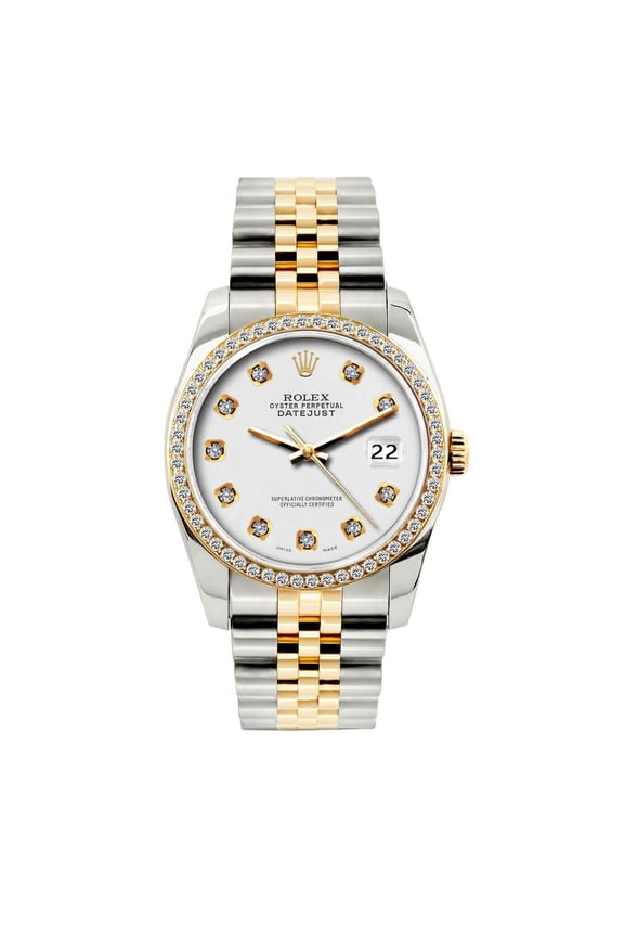 Pre-Owned Rolex Datejust 36MM 16233 White Diamond Dial Diamond Bezel Two Tone Yellow Gold Jubilee Bracelet 1.2ct