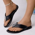 thumbnail image 5 of Gpaecead Women Pearl Roman Style Thong Flat Sandals Cushioned Non Slip Spring Summer Beach Casual Shoes,Black, 5 of 8