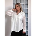thumbnail image 6 of Womens Lace Trim Blouse Shirt Casual Collar Long Sleeve Oversized Button Down Blouse with Pocket White L, 6 of 7