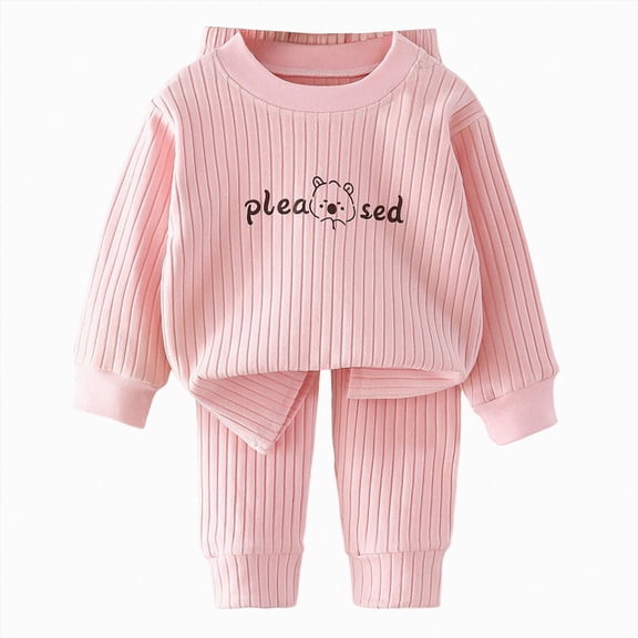 NOLDARES Baby Boy Girl Pajamas Little Boys Girls Pajamas 2 Piece Train Toddler Sleepwear Fall Winter Clothes Set(H071-Pink)