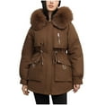 thumbnail image 2 of Homenesgenics Winter Jackets Plus Size ! Women's Long-sleeved Women's Clothing Plus Velvet and Thickened Parka Women's Zipper Coat Hooded Puffer Brown M, 2 of 6