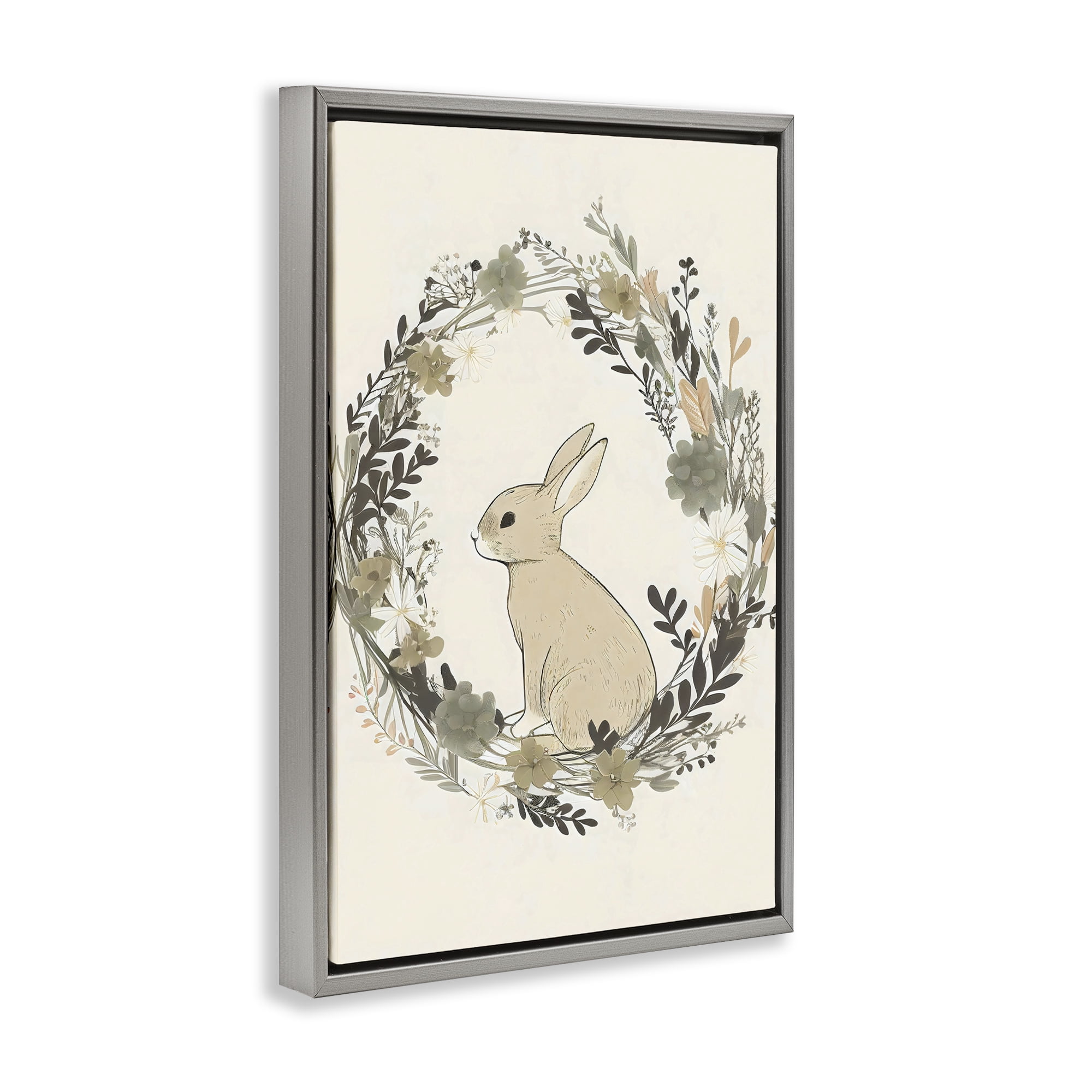 Stupell Industries Pastoral Bunny Wreath Gray Framed Floater Canvas Wall Art, design by Creative Studio