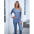 thumbnail image 6 of Womens Long Sleeve Shirts V-Neck Tops Business Casual Blouses Tee Trendy 2025 Fall Fashion Outfits Clothes Blue L, 6 of 8