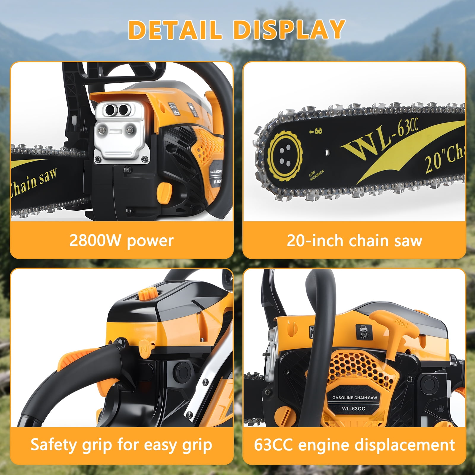 AQQW Heavy Duty 63CC Gas Chainsaw, 20-Inch Cordless Petrol Chain Saw with Automatic Oiler for Tree Felling & Woodworking