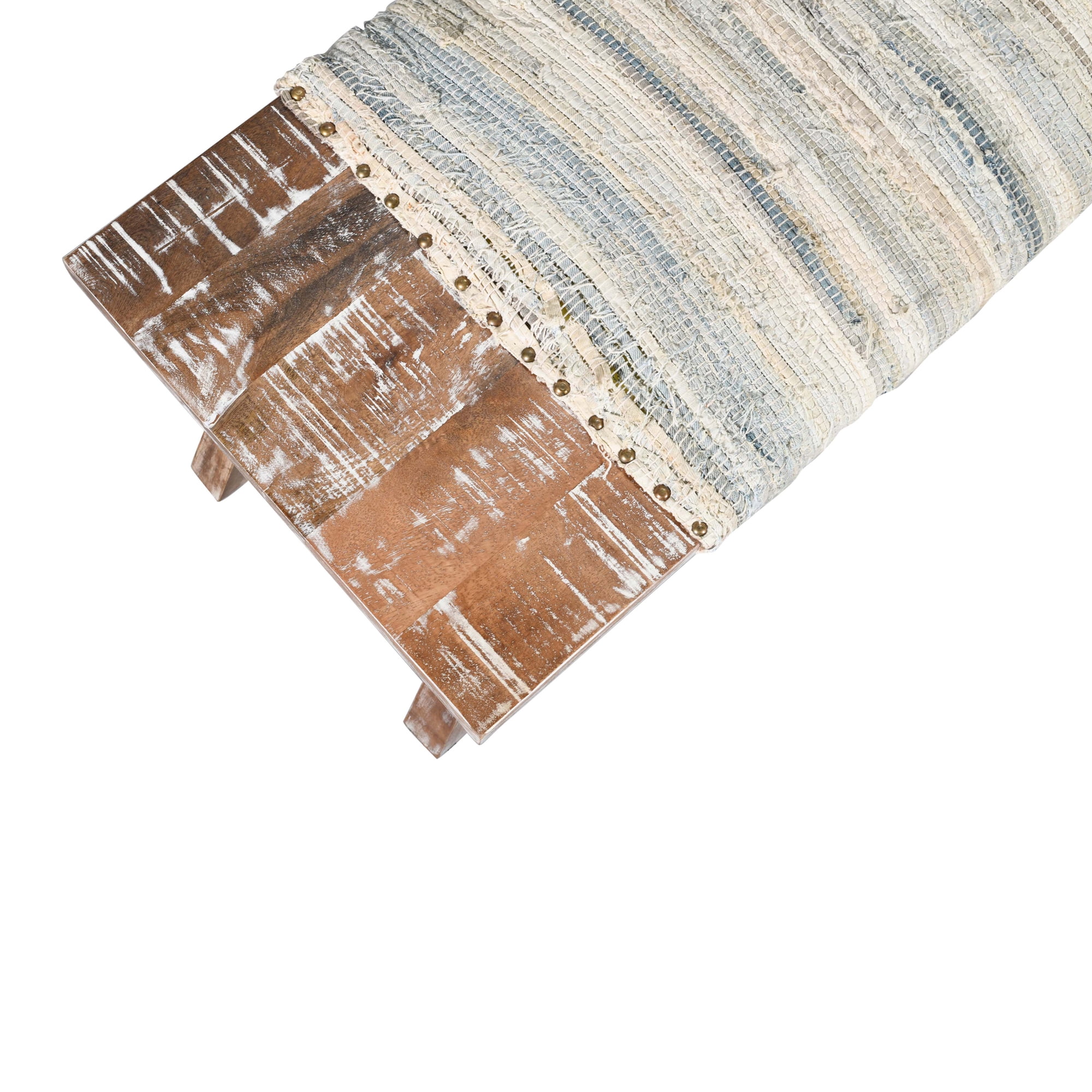 Ox Bay Una 50" Beige and Blue Coastal Upholstered Accent Bench