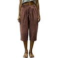 thumbnail image 2 of KIHOUT Women Summer High Waisted Wide Leg Capri Pants Solid Color Drawstring Elastic Waist Casual Cropped Trousers with Pockets Loose Fit Beach Pants, 2 of 9