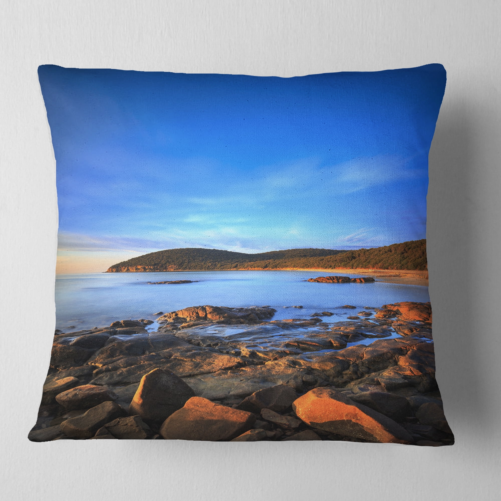 Designart Cala Violina Bay Beach Sunset - Seashore Photo Throw Pillow - 16x16