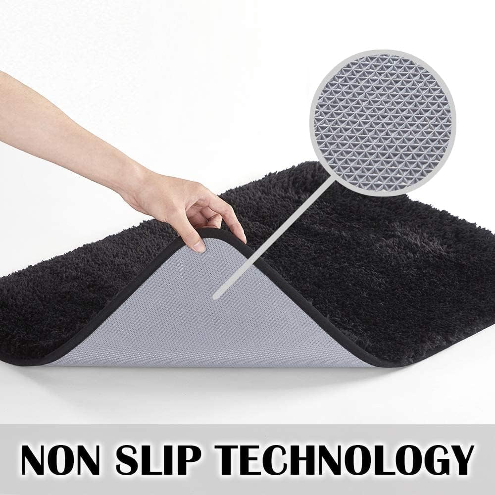 Bathroom Contour Rug Non Slip Bath Mat Water Absorbent Soft Microfiber Shaggy Bathroom Mat Machine Washable Bath Rug for Bathroom Thick Plush U Shape Toilet Rug (20 x 24, Black)