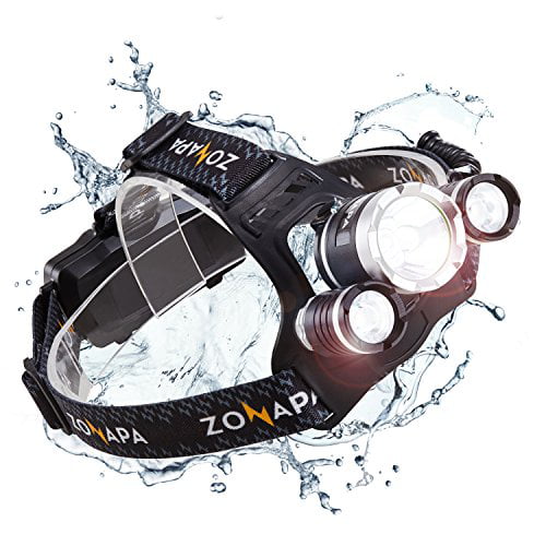 ZONAPA Rechargeable LED Headlamp Head Mounted FlashlightWate... 6000 Lumens 